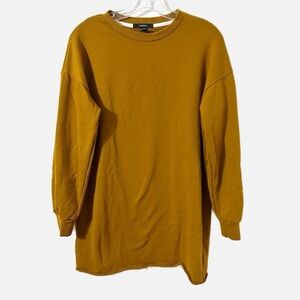 Forever 21 Cuffed Long Sleeve Crewneck Raw Hemmed Dress Tunic Sweatshirt Mustard